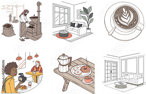 Holding a Hot Coffee Cup. Bundle of Comfort. Delicious Brew Collection Illustrations