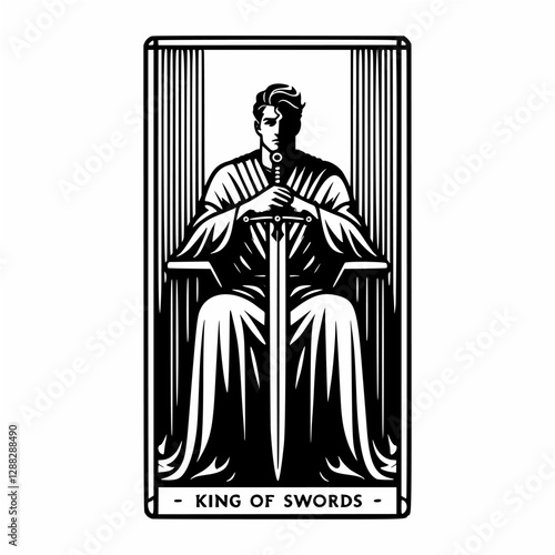 King of Swords Tarot in Black and White