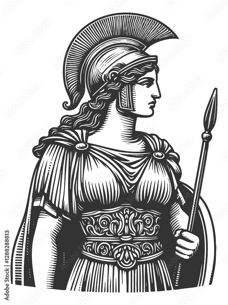 Fototapeta premium Ancient Warrior Goddess with Spear Shield raster