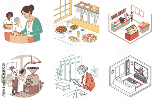 Modern Livingroom Coffee Bundle.  A Serene Collection Illustrations