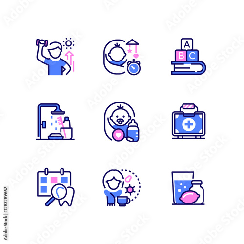 Child health - set of line design style icons