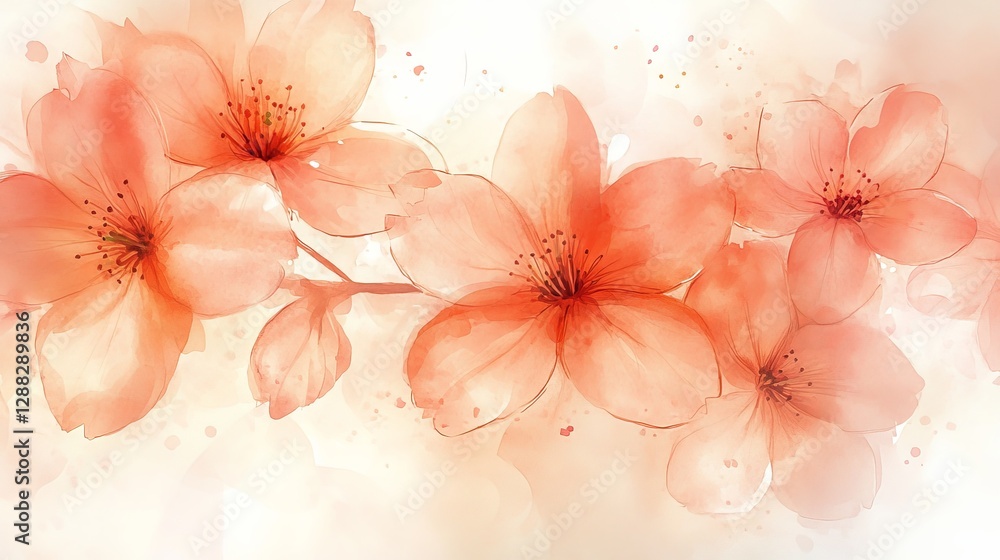 A soft watercolor illustration of delicate peach blossoms with a dreamy background. A soft watercolor illustration of delicate peach blossoms with a dreamy background.