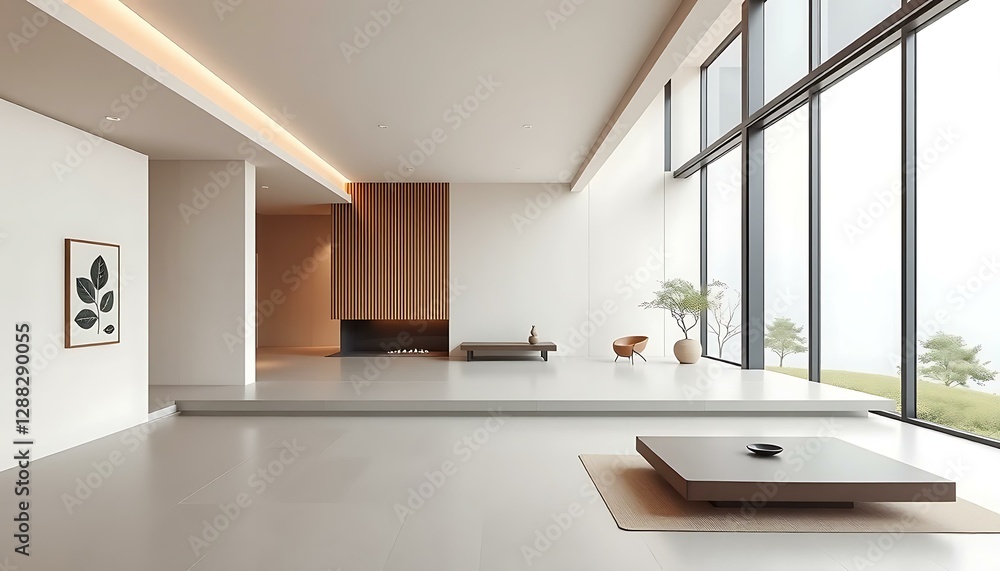 Modern Minimalist Living Room Design with Floor-to-Ceiling Windows Modern Minimalist Living Room Design with Floor-to-Ceiling Windows