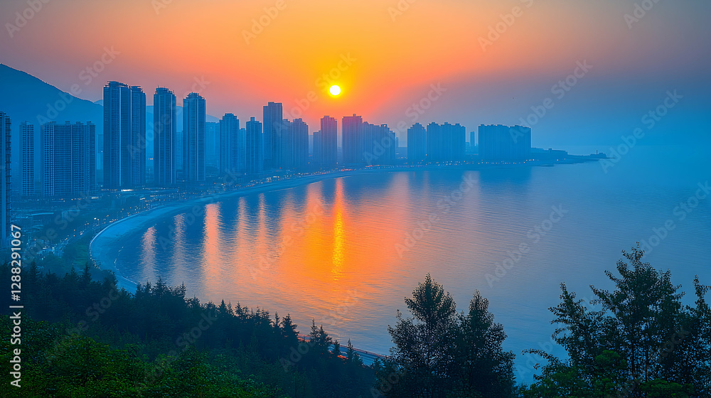 Fototapeta premium Coastal Sunrise Cityscape