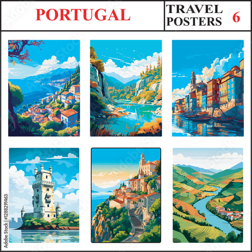 Portugal Funchal Peneda Geres National Park Porto Travel Poster Wall Art Print Collection Set Part 6