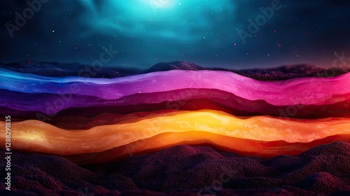 Weathering process concept. Stunning abstract landscape featuring vibrant colors and cosmic elements.
