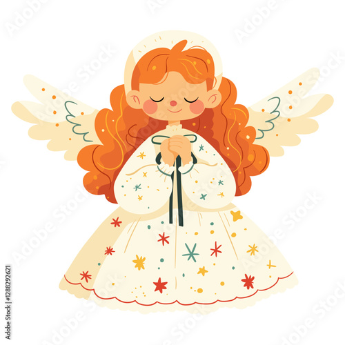 Cute little angel girl with wings. Illustration on a white background.