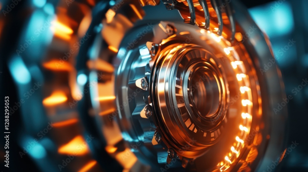 Close-up view of a futuristic mechanical component with glowing elements and intricate design Close-up view of a futuristic mechanical component with glowing elements and intricate design