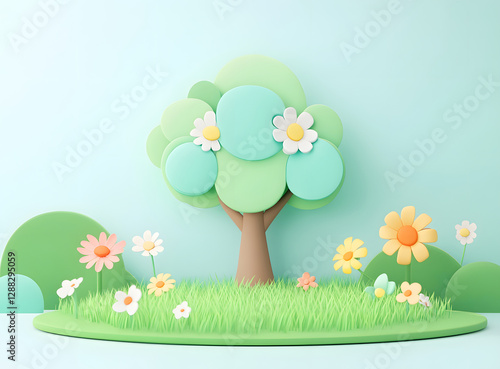 Earth day concept with natural green trees 3d illustration background