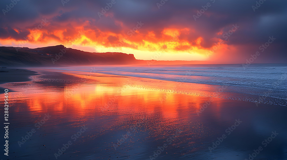 Dramatic Sunset Beach Reflection Dramatic Sunset Beach Reflection