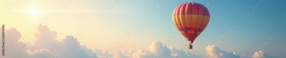 Naklejka premium Colorful hot air balloon floating high in sky with gentle breeze, cloud, colorful