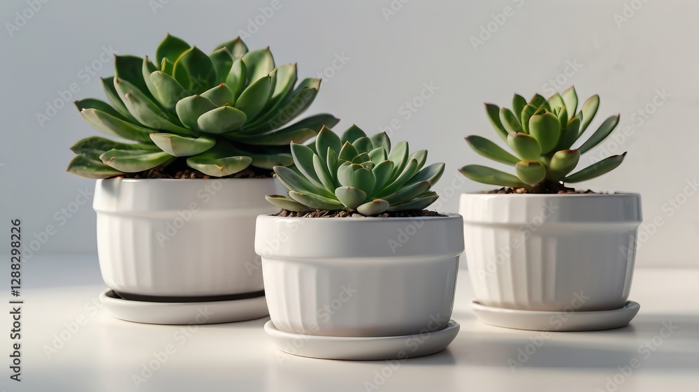 Obraz premium Two Potted Succulents in White Pots on White Background