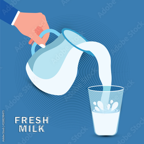 World Milk Day Dairy business. Vector illustration, a glass tumbler and a jug of milk from which milk is poured into a glass