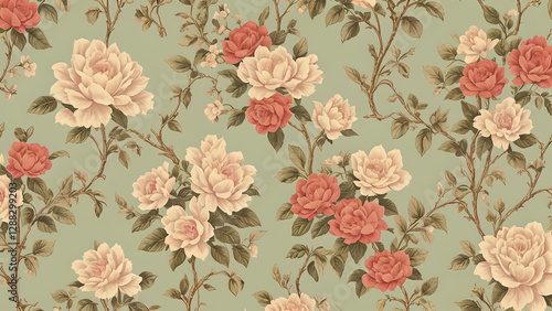 Vintage floral wallpaper with roses 