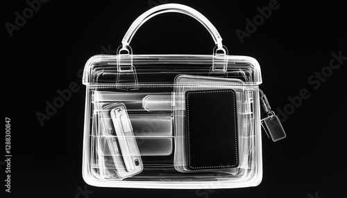 Secrets in Transit – Suggesting the mystery of what people carry unseen.   Bag X-ray scan.  Generative AI.