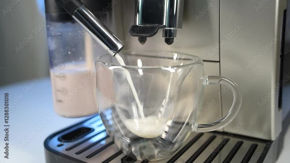 Modern coffee machine with glass bowl, makes coffee, cappuccino, espresso and latte Modern coffee machine with glass bowl, makes coffee, cappuccino, espresso and latte