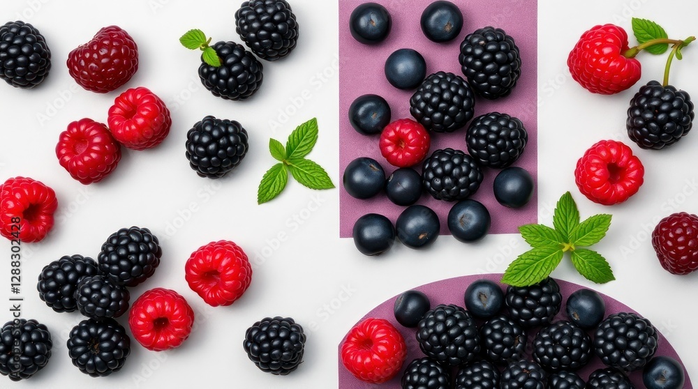 black raspberries and blackberries arranged in several different sections black raspberries and blackberries arranged in several different sections