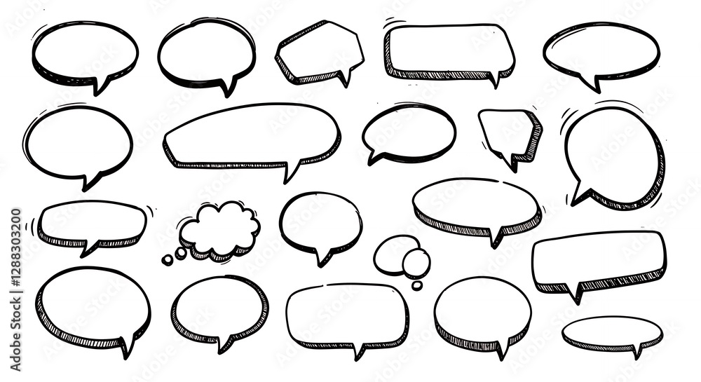 Fototapeta premium A hand-drawn speech bubble set with a playful and friendly design, perfect for casual e-commerce promotions.