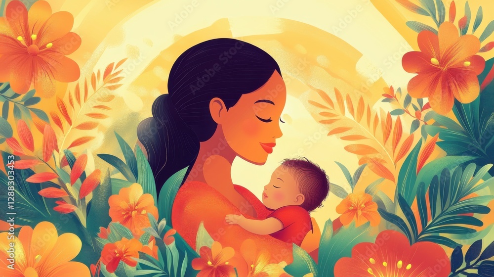 A mother's love! A loving scene of a mother holding her child, with a soft, dreamy background. Vector art A mother's love! A loving scene of a mother holding her child, with a soft, dreamy background. Vector art