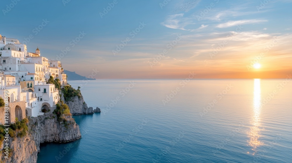 Naklejka premium Stunning amalfi coast sunset view italy travel photography coastal paradise breathtaking landscape vibrant colors