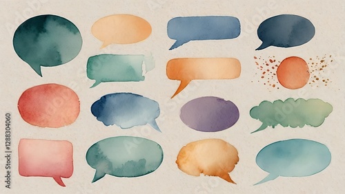 A watercolor speech bubble set with soft textures, great for stylish and natural e-commerce designs.