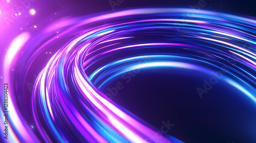Flowing curves and particles 3D rendering, abstract blue modern background