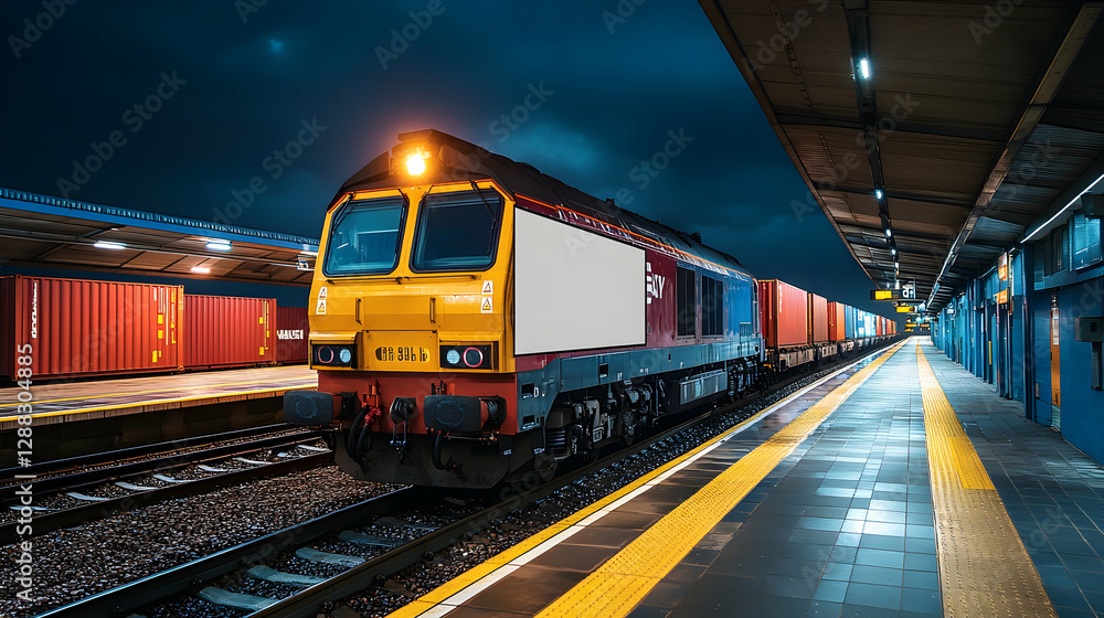 Fototapeta premium Freight Train at Night Station