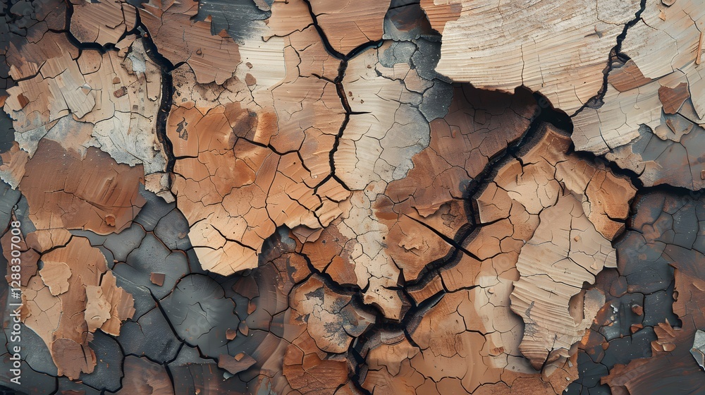 Close-up of dry, cracked earth showcasing textures and patterns in brown, gray, and beige tones. Close-up of dry, cracked earth showcasing textures and patterns in brown, gray, and beige tones.