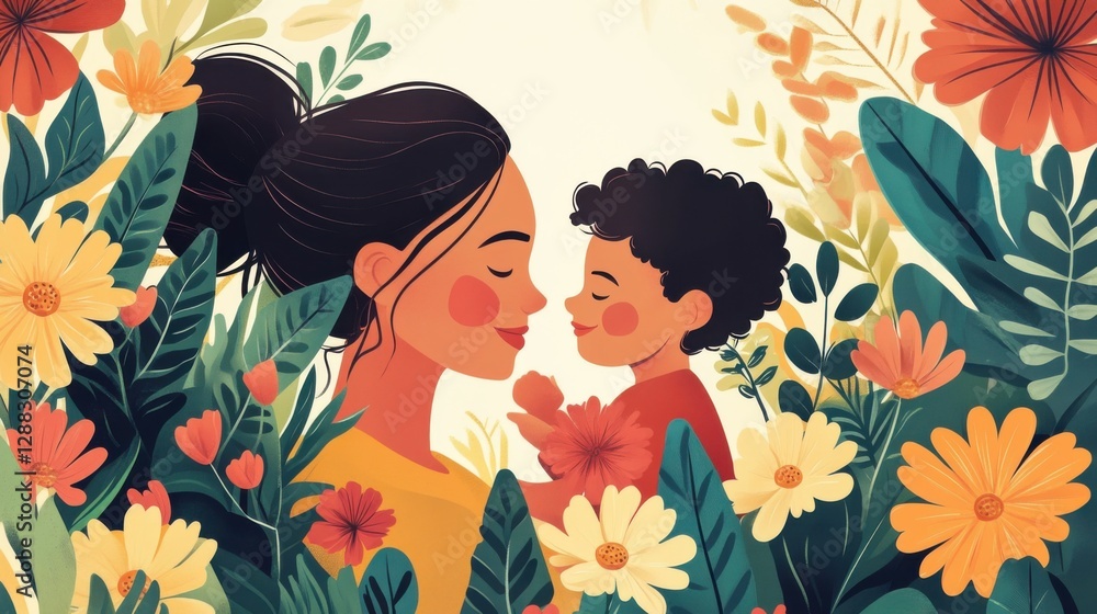 A mother's love! A loving scene of a mother holding her child, with a soft, dreamy background. Vector art A mother's love! A loving scene of a mother holding her child, with a soft, dreamy background. Vector art