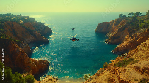 Helicopters over Coastal Cliffs photo