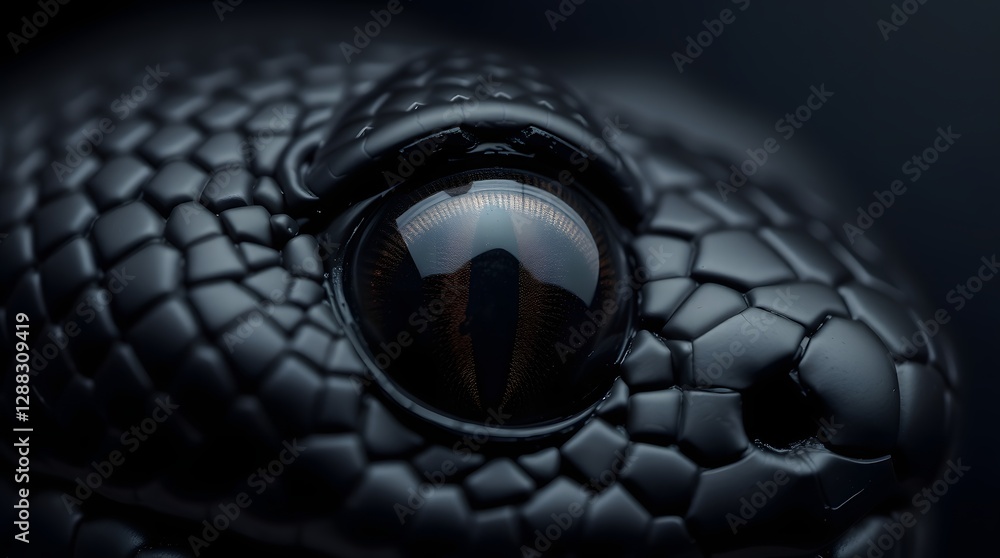 Fototapeta premium A close-up of a black snake's eyes looks scary.
