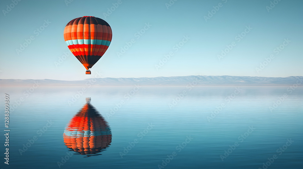 Fototapeta premium Hot Air Balloon Reflection Calm Lake