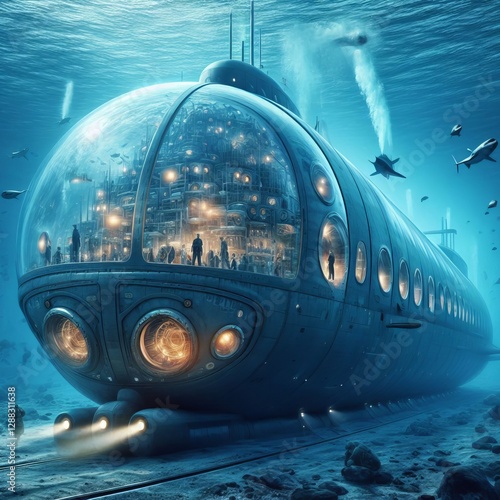 Submarine Experiment An experimental underwater city with a popu photo