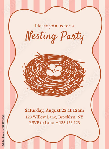 Cute Nesting party invitation with a bird's nest. Perfect for baby showers, gender reveal parties and celebrations. 
