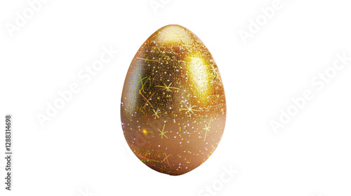 Golden easter egg shining with glitter and stars on transparent background photo