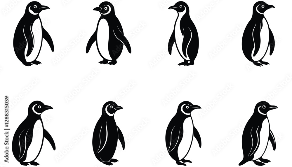 Fototapeta premium Penguin Collection. Penguin vector shilhouette bundle. Penguin icon.
