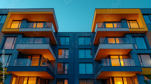 Modern Apartments Dusk Exterior View photo