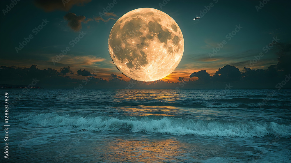 Moonrise over ocean shore Moonrise over ocean shore