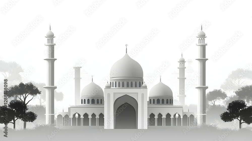 Obraz premium Mosque in Forest, Gray Scale, Peaceful Scene