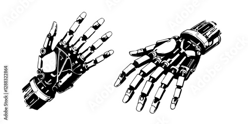 vector sketch of a mechanical arm on a white background .Generative AI