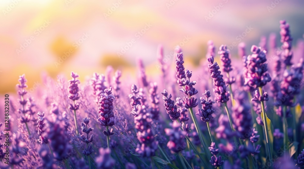 Close-up view of a Provence lavender field illustrated in impressionistic style Close-up view of a Provence lavender field illustrated in impressionistic style