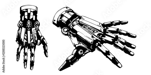 vector sketch of a mechanical arm on a white background .Generative AI