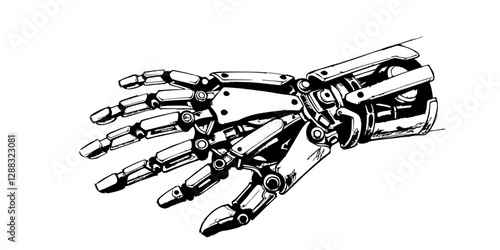 vector sketch of a mechanical arm on a white background .Generative AI