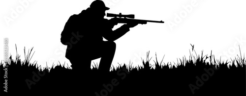 Silhouette of a man with a rifle aiming down the scope.