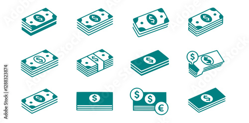 dollar bills stack icon in different style vector illustration. two colored and black dollar bills stack vector icons designed in filled, outline, line and stroke style can be used for web, mobile,