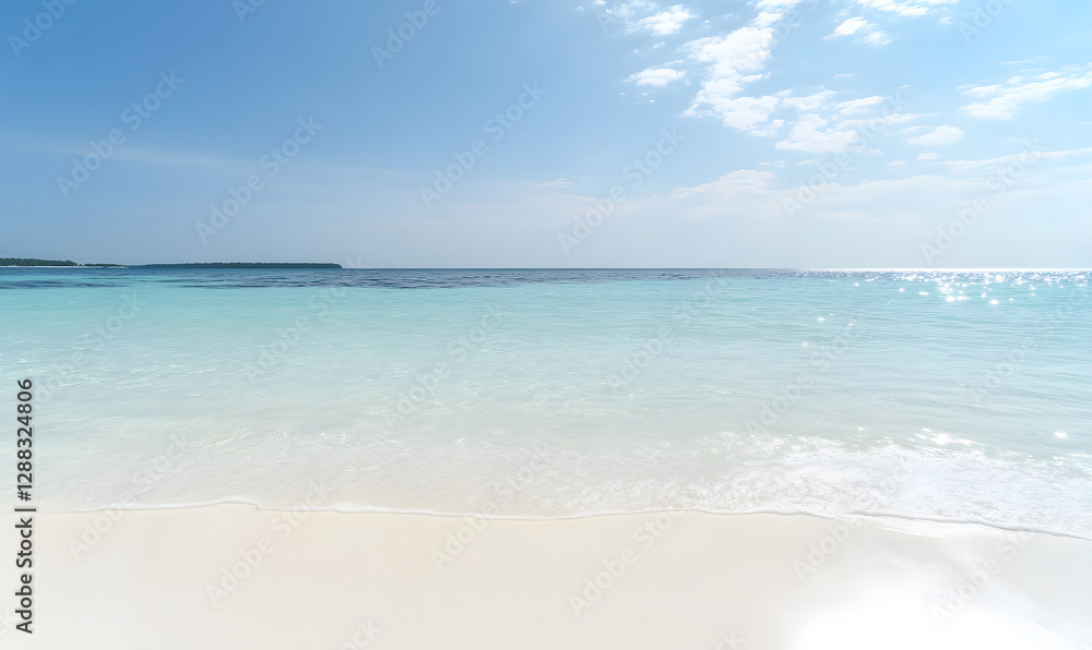 A breathtaking view of a turquoise sea meeting a pristine white sandy beach, Generative AI A breathtaking view of a turquoise sea meeting a pristine white sandy beach, Generative AI