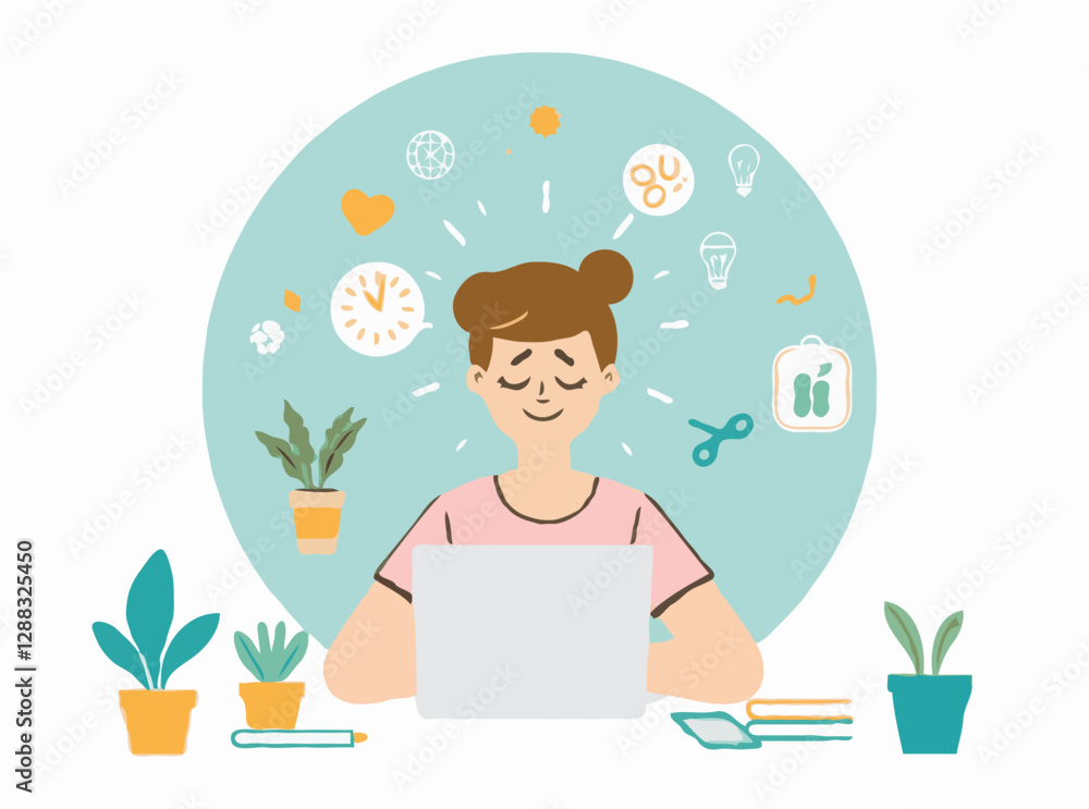 Healthy Work-life Integration: Stress Relief Illustration Healthy Work-life Integration: Stress Relief Illustration