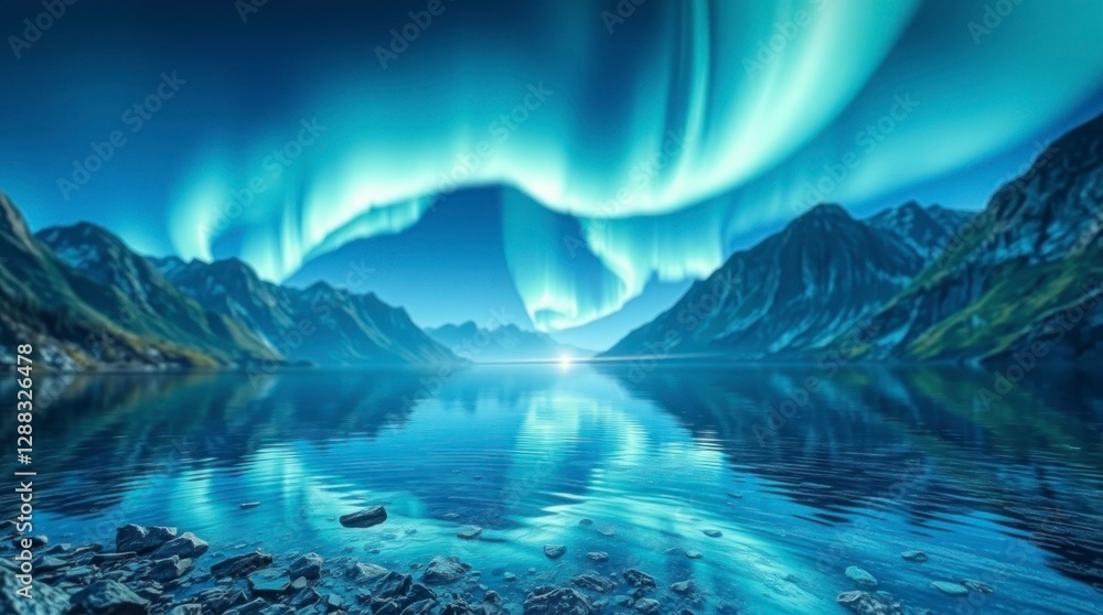 Fototapeta premium Norwegian lake reflecting the northern lights