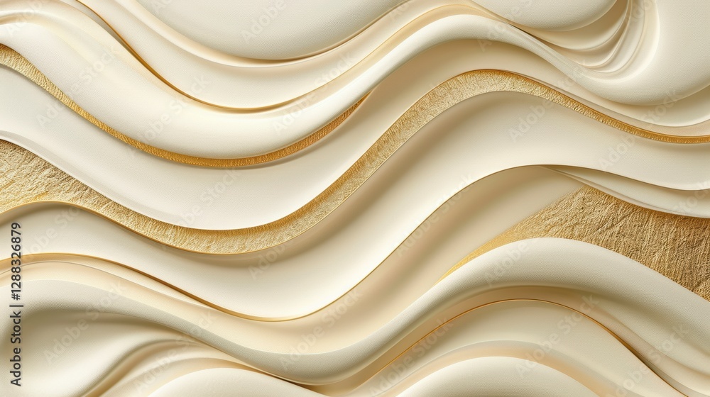 Obraz premium Elegant Texture of Flowing Waves: A luxurious surface featuring swirling, undulating waves in a gradient of cream and gold, creating a sense of movement and opulence.
