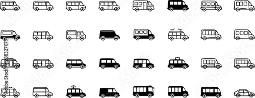 minibus icon in different style vector illustration. two colored and black minibus vector icons designed in filled, outline, line and stroke style can be used for web, mobile, ui 